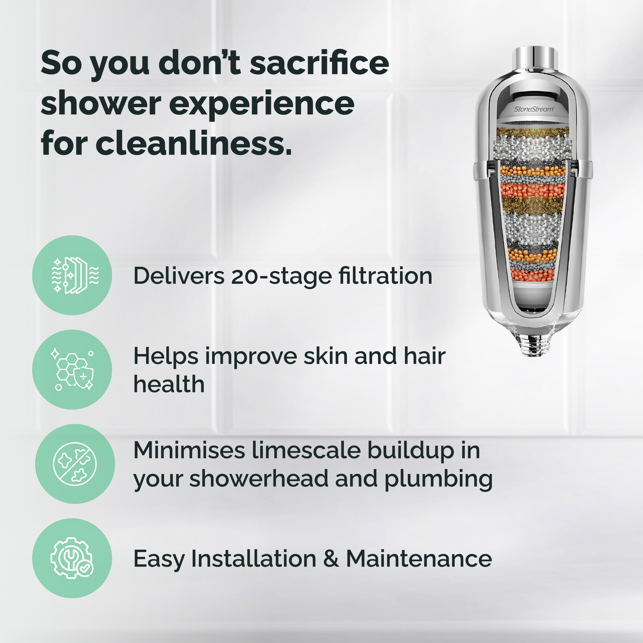 فلتر استحمام متطور للمياه العسرة