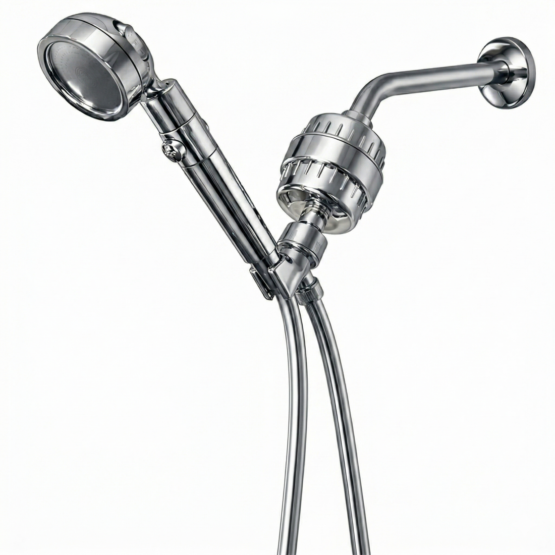 MineralStream Duo Shower Head Complete Shower Kit in chrome with arm, holder and inline filter