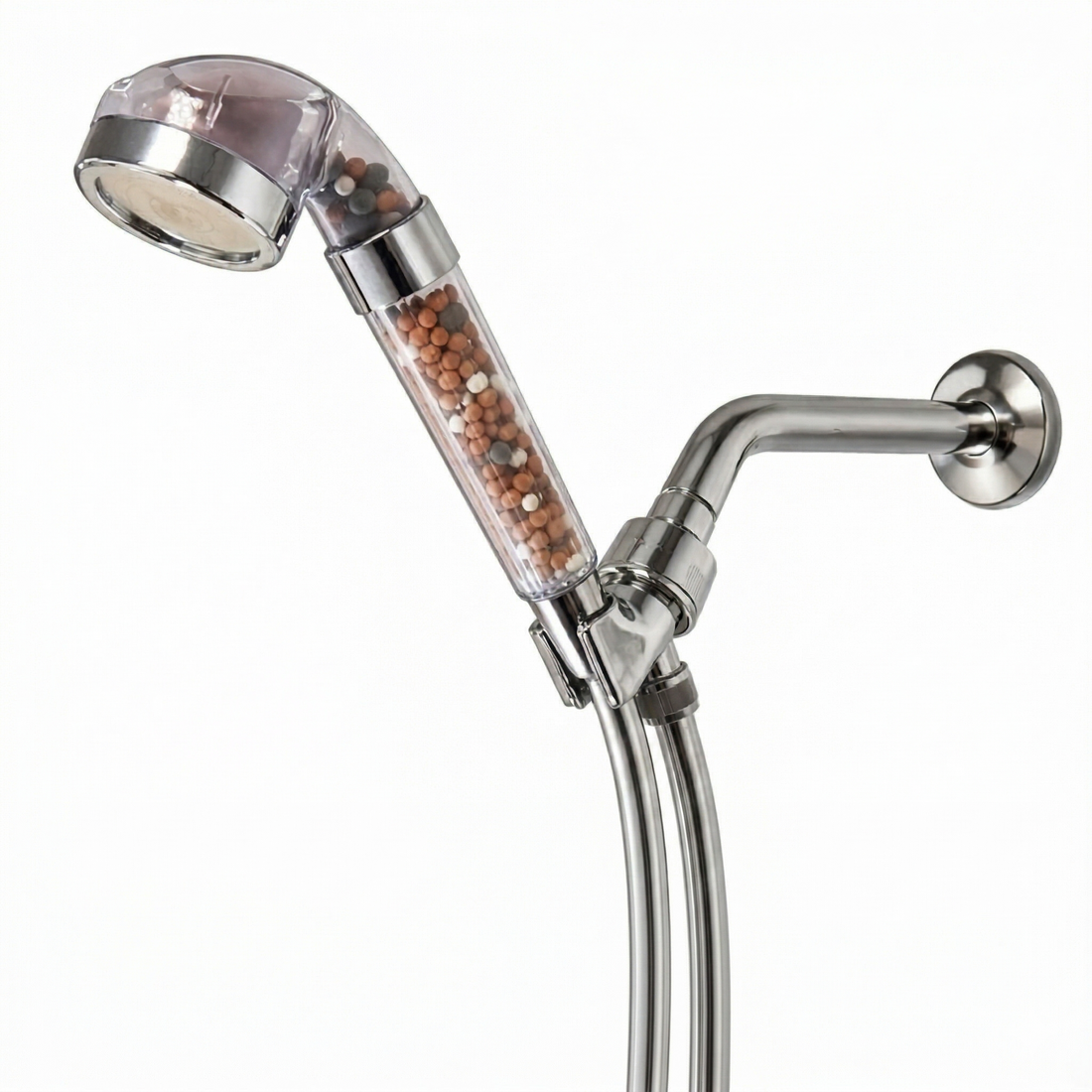 LED Ionic Showerhead Shower Essentials Kit - front view of bundles by Mineral Stream