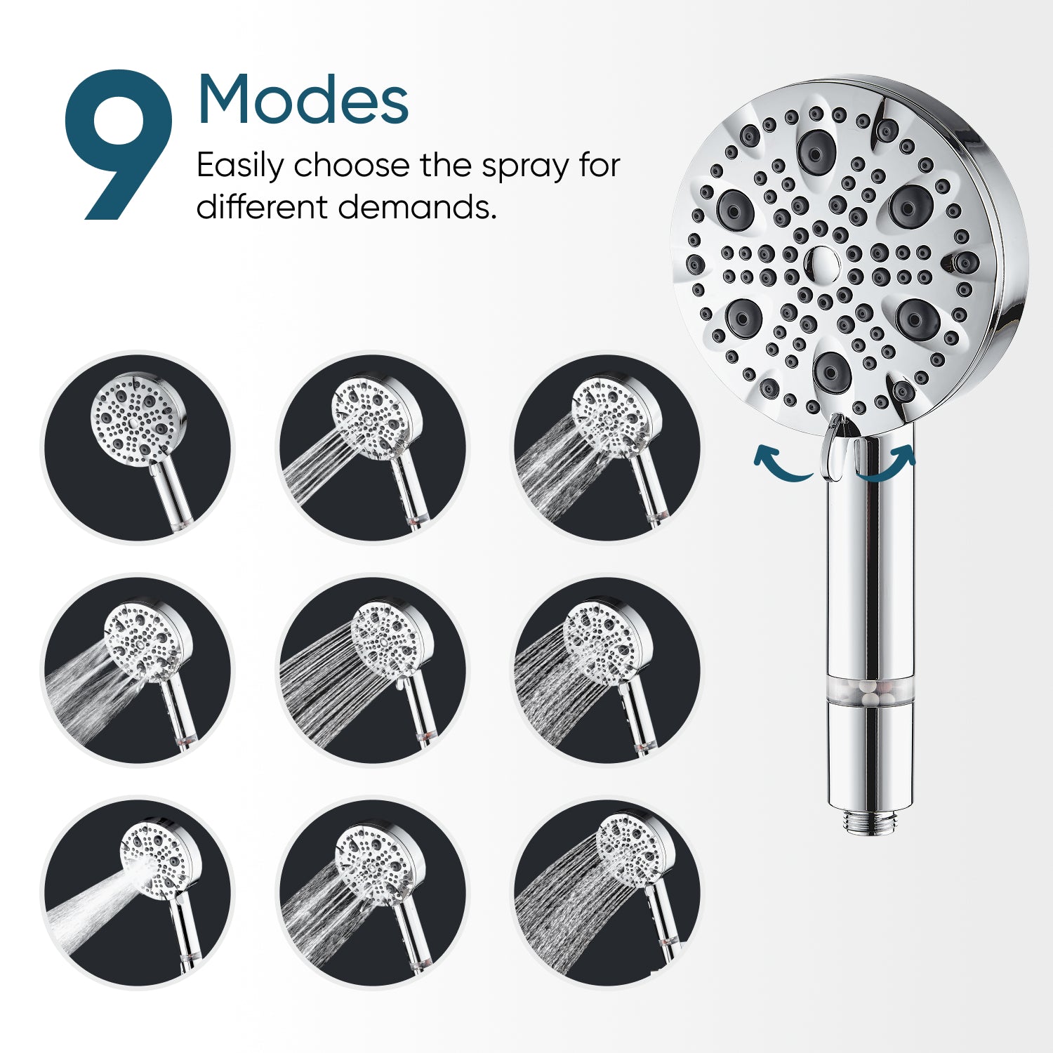 Luxe 9 Mode Mode Showerhead Kit Complete Shower Kit